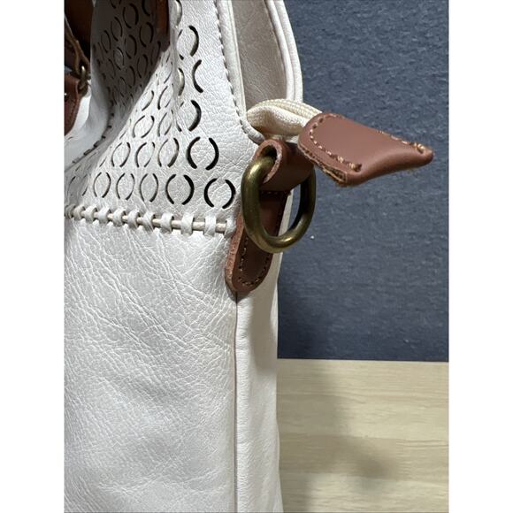 Clarks Ivory Perforated Block Pattern Faux Leather Detachable Crossbody Strap - Picture 6 of 13